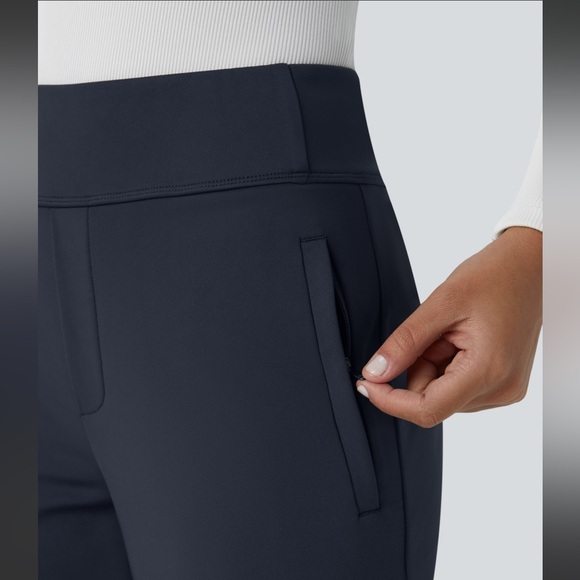 Halara Flex DayStretch Mid Rise Side Zipper Pocket Work Flare Pants Midnight Blu - Picture 5 of 8